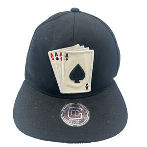 Black 4 Aces Poker Snapback Hat Playing Card Embroidery Flat Bill Cap Men’s